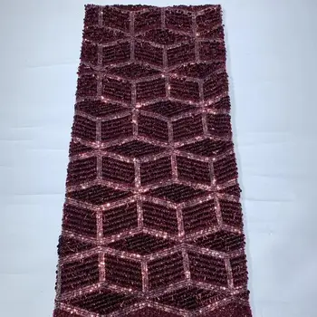 

Latest wine French mesh lace High Quality African Lace Fabric Nigeria Embroidered Tulle Lace Fabric For Wedding 5yards