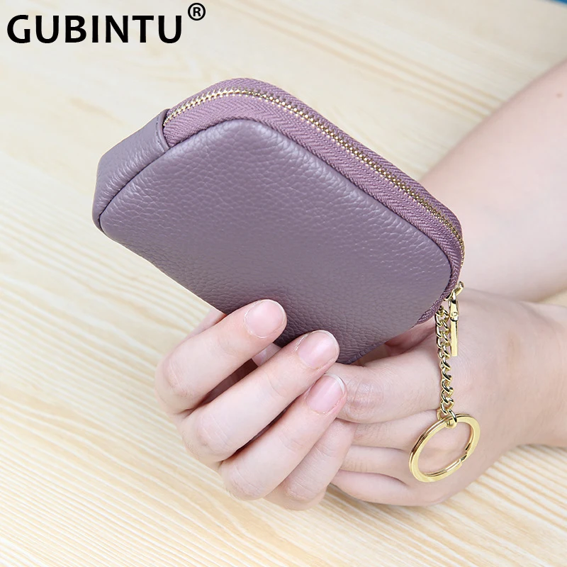 Coin Purse for Women First Layer Cowhide Keychain Purse Bag Square Coin Storage Wallet Portable Real Leather Mini Change Purse