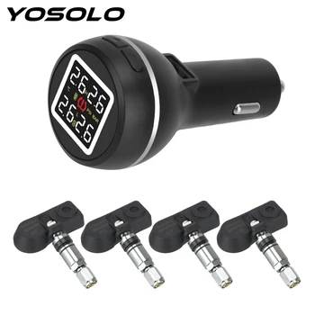 

YOSOLO Cigarette Lighter Type Car Tire Pressure Monitoring System With 4 Internal Sensors Save Fuel Temperature Alarm TPMS