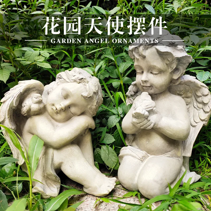 

Rustic Antique Resin Figures Little Angel Sculpture Decoration Outdoor Gardening Courtyard Decoration Home Desktop Decor Gift