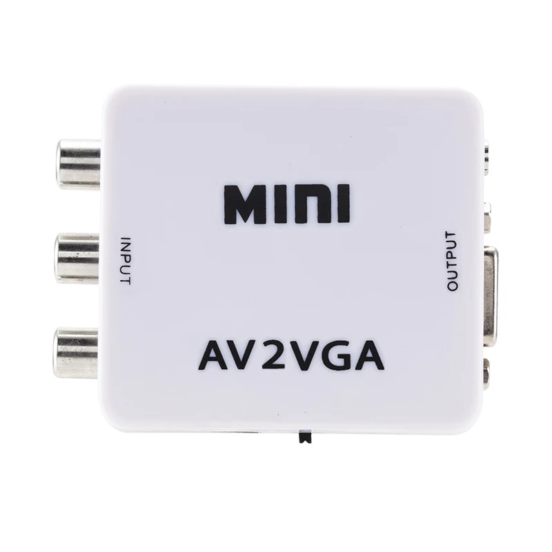 1080P Mini HD AV a VGA Video Converter RCA CVBS AV2VGA Video Converter Conversor per PC Adapter Con