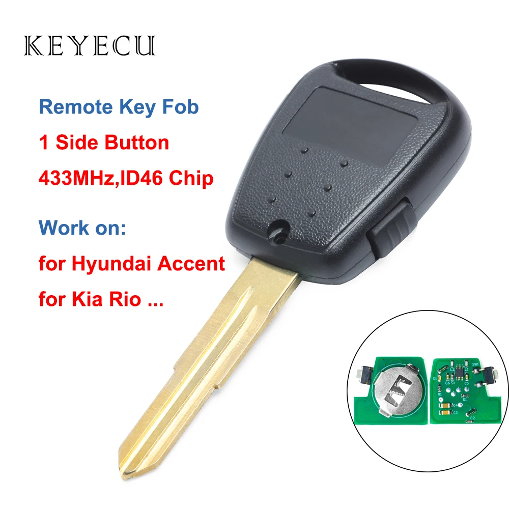 Keyecu 433MHz ID46 Chip Replacement 1 Button Remote Key Fob for Hyundai Accent Kia Rio Picanto Soul Venga Ceed No Light | Автомобили и