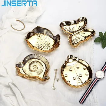 

JINSERTA Gold Ceramic Storage Tray Jewelry Display Plate Rings Earrings Cosmetic Organizer Home Desktop Sundries Decor Tray
