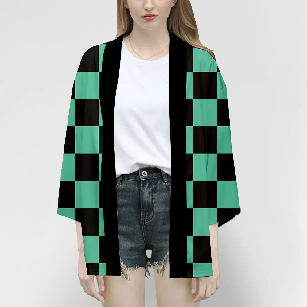 FCCEXIO Women/Men Summer Casual Cool Streetwear Demon Slayer Kimetsu no Yaiba Print Japanese Anime Kimono Haori Yukata Cosplay
