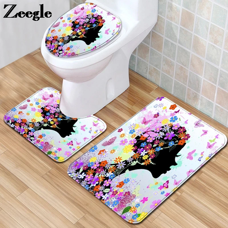 Memory Foam Anti Slip U-Shape Toilet Mat Washable Bathroom Floor Bath Pad Rugs 