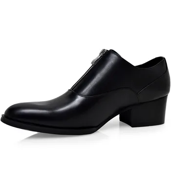 

Business Casual Round Black Toe Genuine Leather Boots Men 2020 Designer Zipper High Heel Dress Fashion Spring Work Shoes