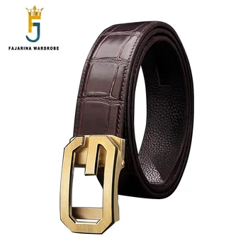 

FAJARINA Unique Design Letter Stainless Steel Buckle Metal Men's Top Quality Crocodile Line Cow Genuine Leather Belts ZDFJ270