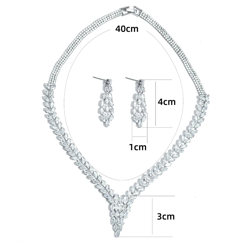 

AMC Luxury Shiny Crystal Zircon Long Pendant Wedding Necklace and Stud Earring Bridal Jewelry Sets for Women Bridal Gift