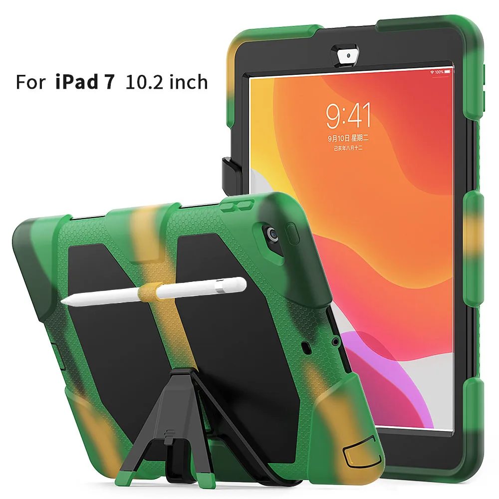 

Case For iPad 10.2 2019 7th Gen A2200 A2197 Funda Tablet Shockproof Hard Case Heavy Duty Silicone Rugged Stand Cover Pen Holder