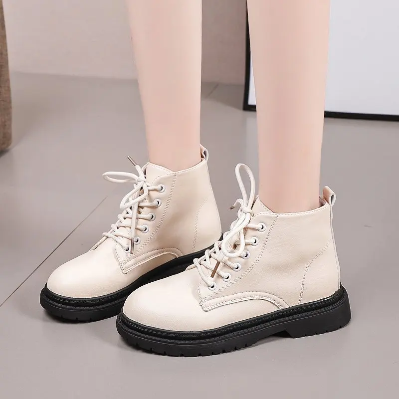 Boots Female Women Shoes Ankle 2020 New Autumn British Wind Pu Leather Thick with Short Boots Motorcycle Boots