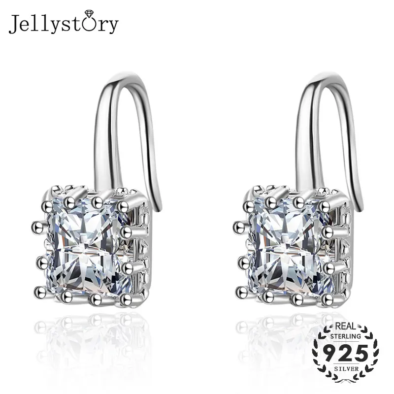 Модные серебряные серьги 925 пробы Jellystory с квадратной формой обсидиан циркониевые