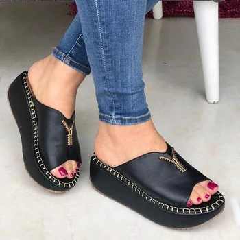 

Wedges High Heel Shoes Fashion 2020Summer Women Sandals Zipper Peep-Toe Shoes High-Heeled Platfroms Casual Shoes For Women