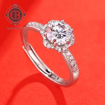 

925Silver Blooming Flower Ring 0.5/1/2/3ct D color Moissanite VVS Wedding Diamond Ring With National Certificate for Women