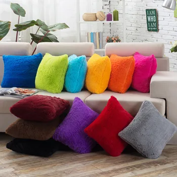

Long Plush Cushion Covers Super Soft Solid Warm Pillow Covers Red Blue Black Green Purple Pillowcase Bed Chair Decorative Pillow
