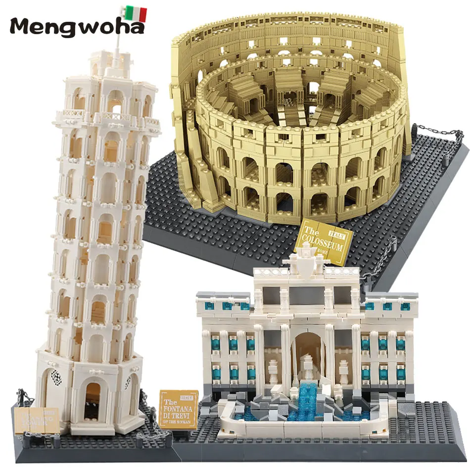 

Architecture Italy Roman Building Block Colosseum Trevi Fountain Leaning Tower of Pisa Model Kids Toys