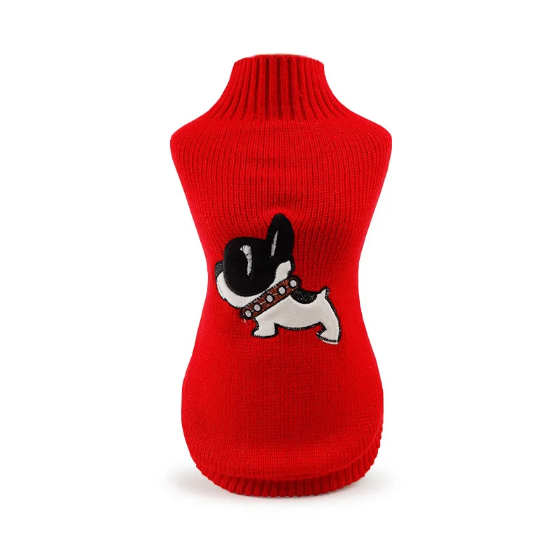 Милый свитер для собак, зимняя теплая одежда для собак, вязаный свитер для кошек, модный Джемпер со щенком, пальто для собак, одежда для кошек, чихуахуа, бульдога - Цвет: Red Dog