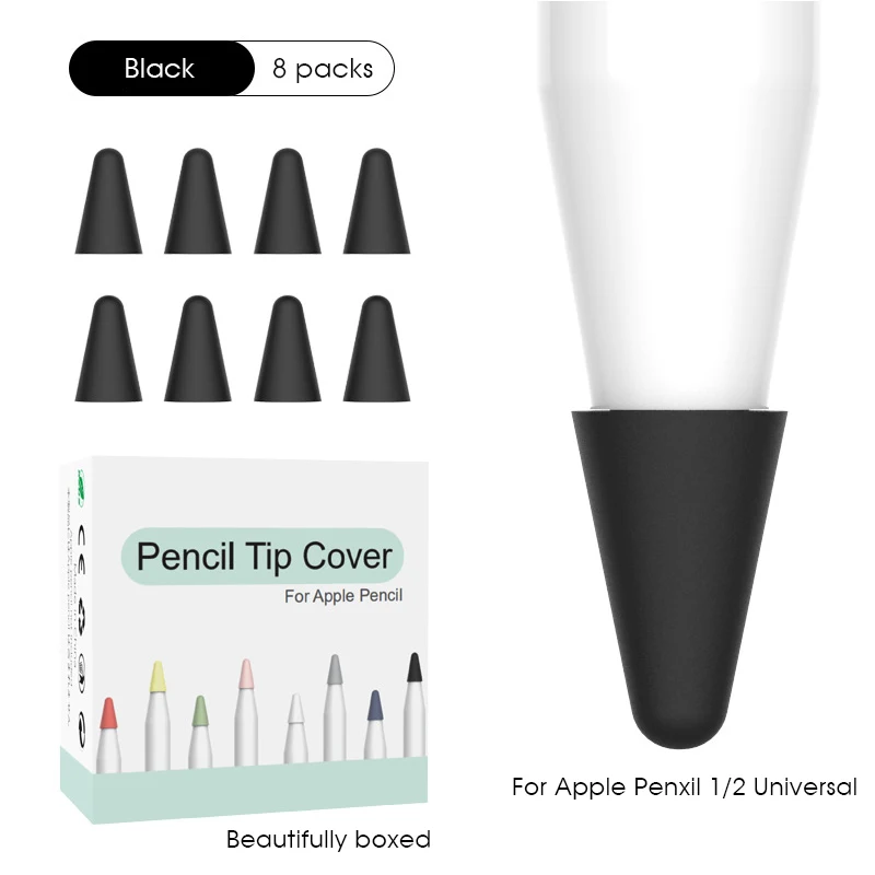 Black 8 шт. защитный чехол для Apple Pencil 1 2st ручка стилус Penpoint чехол мягкий силиконовый защитный чехол для Apple Pencil 2 наконечника - Цвета: Black