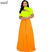 VAZN летняя новая женская Повседневная мода с высокой талией комфортное Плиссированное Платье Яркого цвета простая юбка длиной до пола CY8137B
