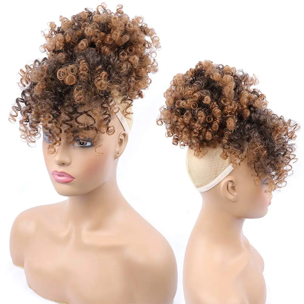 

Kong&Li Afro Kinky Curly High Puff Drawstring Ponytail With Bangs Wig Wrap Synthetic Clip in Hair Extension African