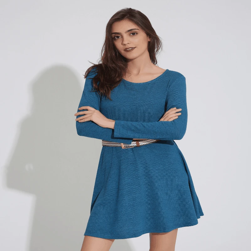 

GUMNHU A-line Long Sleeve Mini Dress Solid O-neck Vintage Elegant Cotton Casual Party Short Dresses Vestidos Women Clothes 2019