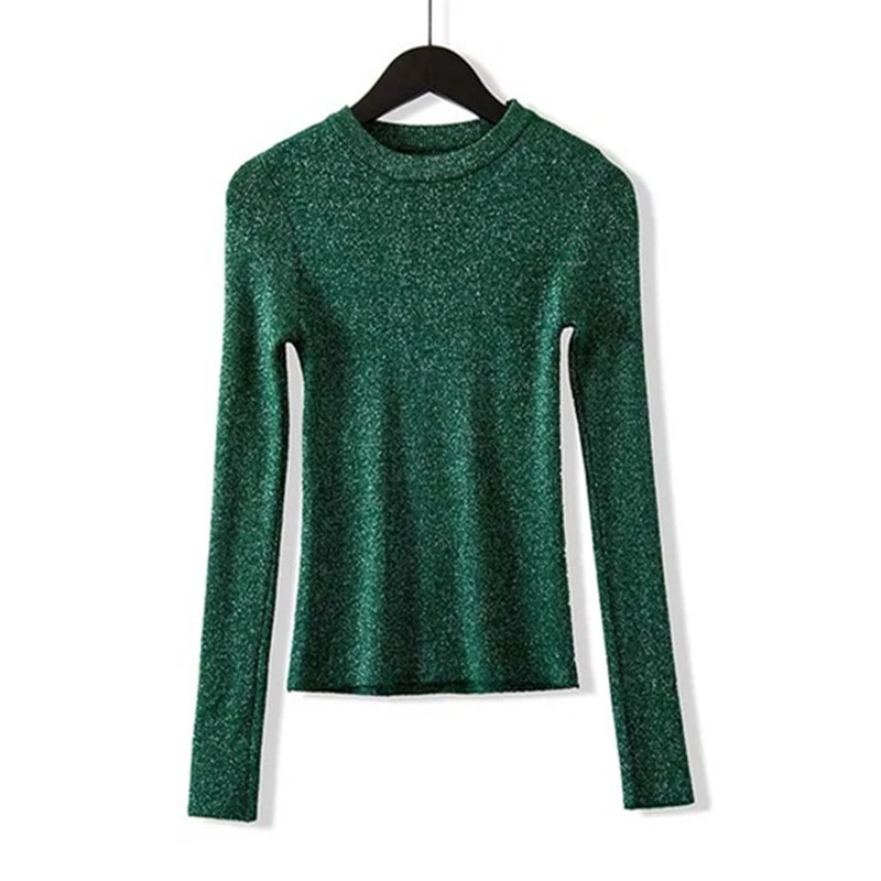 GOPLUS Блестящий люрекс Женский вязаный свитер с длинным рукавом женский джемпер зимние свитера женские пуловеры одежда в Корейском стиле - Цвет: Зеленый