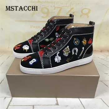 

MStacchi High Quality Faux Suede Men's Vulcanized Shoes High-Top Embroider Solid Color Cross-tied Wearproof Male Casual Shoes