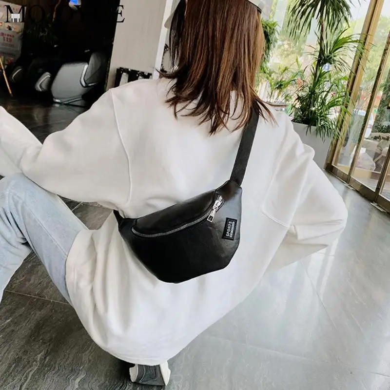 

Simple Crossbody Bag PU Leather Fanny Chest Bag Women Casual Zipper Waist Pack Female Leisure Large Solid Color Shoulder