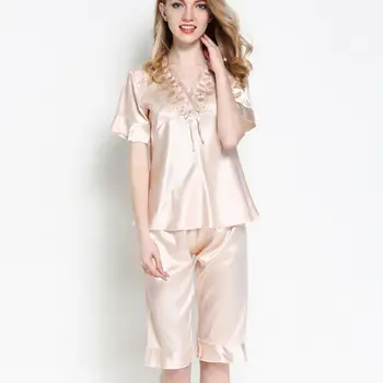 

pijamas women Female Shorts suit women Ice Silk Suit Long Sleeve silk pajamas Thin Bud Silk Sleeping Home Suit sleepwear