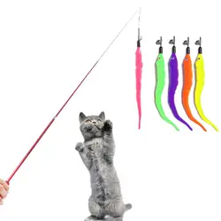 Забавные игрушки для кошек удочка для рыбной ловли перо Интерактивная телескопическая удочка домашние животные игрушки перо кошки палка с