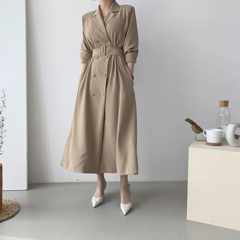 

Elegant Women Trench Coat 2023 Autumn Double Breated Oversize Long Coat Lady Streetwear Korean Outwear Runway Windbreaker