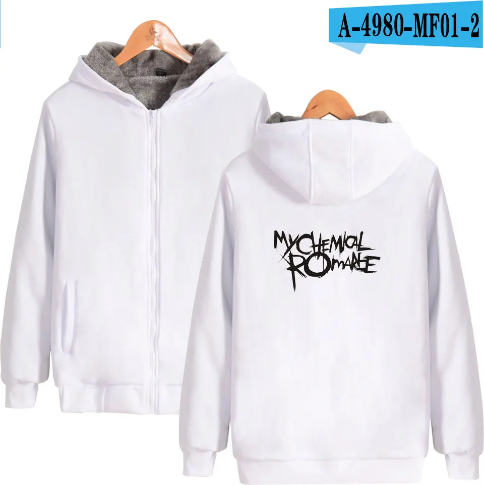 My Chemical Romance толстовки зимнее флисовое пальто толстовки с капюшоном с принтом толстые толстовки на молнии куртка большого размера 4XL - Цвет: white