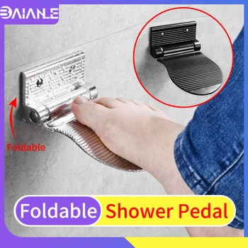 

Shower Pedal Aluminum Folding Bathroom Mat Safety Anti-slip Pregnant Women Wash Foot Rest Shoe Shine Holder Bathroom Shelf Black