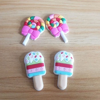 

10Pcs/lot Kawaii Silicone PVC Ice Cream Lollipop Flatback Cabochon DIY Jewelry Hair Accessories Phone Case Decoration Crafts