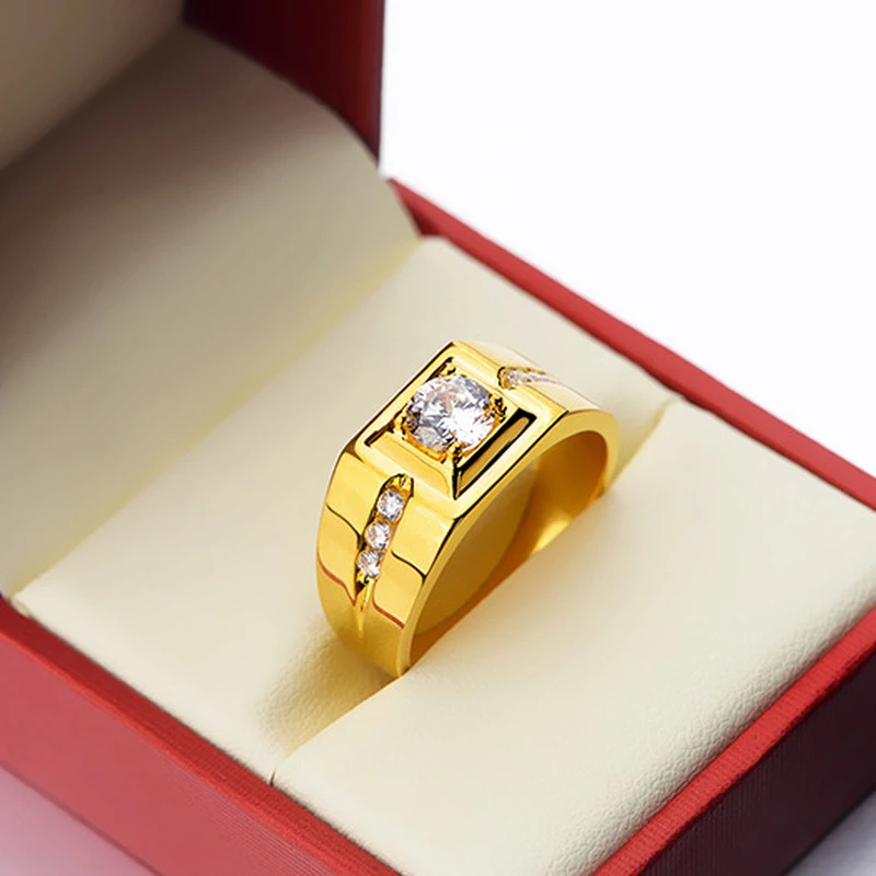 Hoyon Luxury 24k Pure Gold Color Ring For Men Jewelry Diamond
