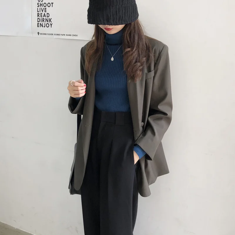 

2019 Autumn New Style South Korea CHIC Retro Casual Loose-Fit Small Suit Coat Tops Women's If03
