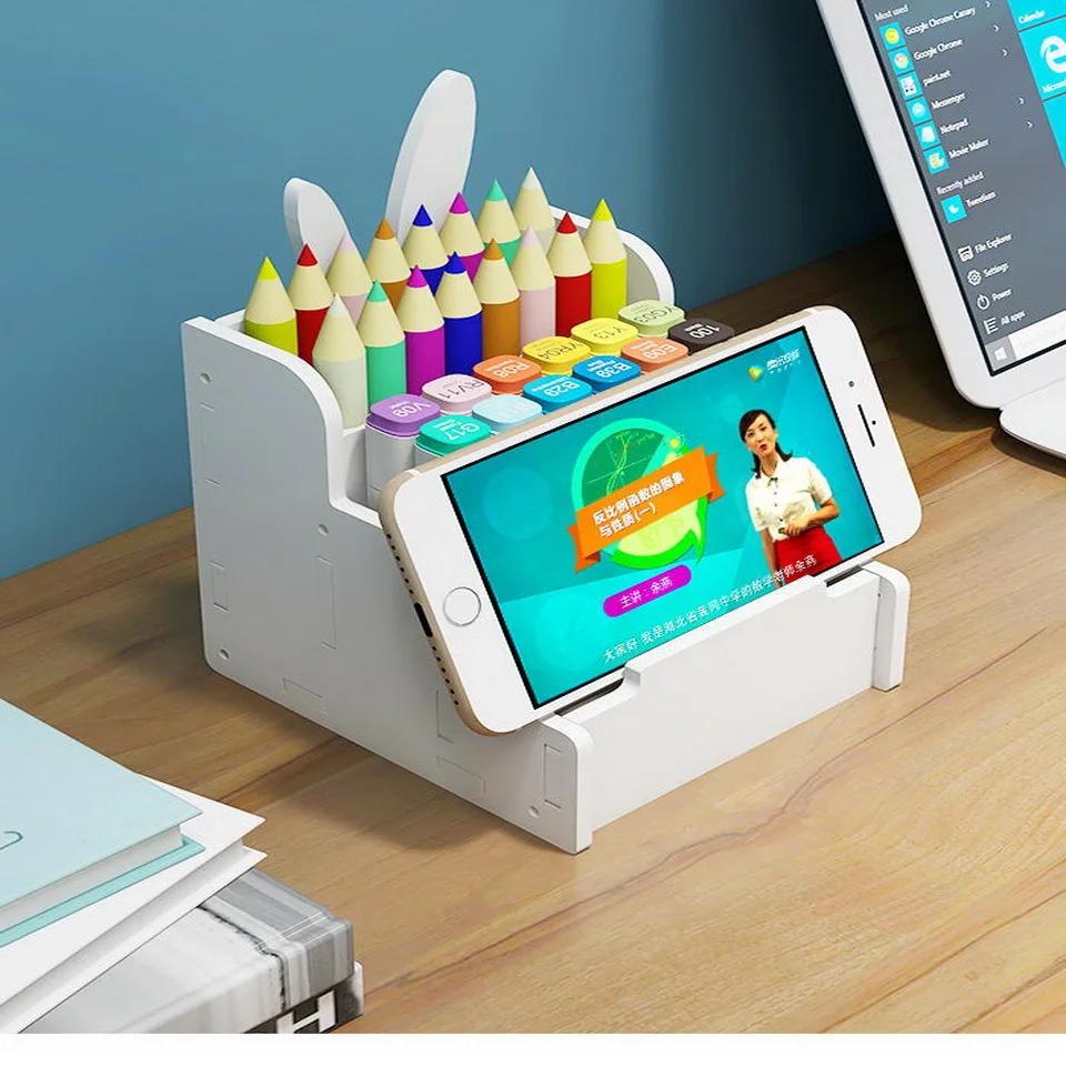 

PVC Pen creative cute learning blogger multifunctional storage box office desktop personality ornaments pen holder organizer