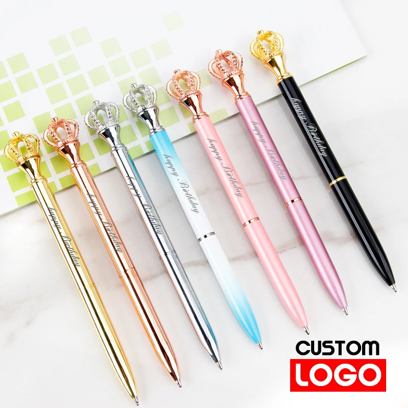 

Crown Metal Ballpoint Pen Fashion Gift Pen Daily Writing Laser Customized LOGO Carving Office Supplies Lettering Engraved Name