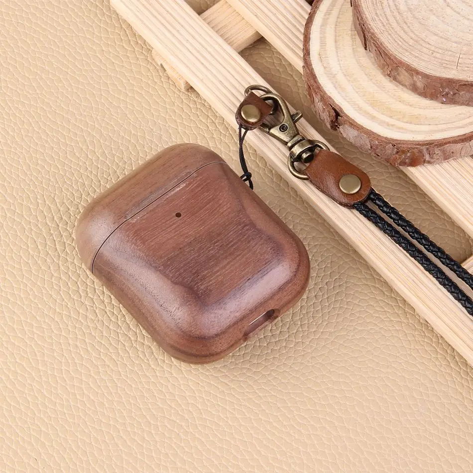 Деревянный чехол для AirPods, чехол из натурального дерева,, ручной работы, защитный чехол для Airpods, премиум кожа, сшитый для AirPods 2, чехол