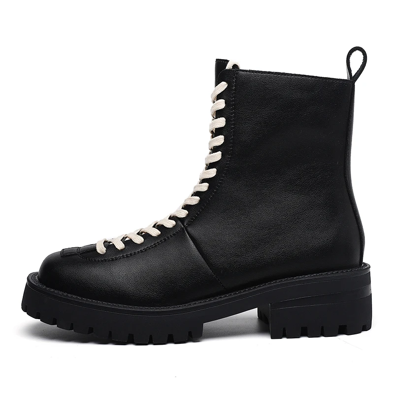 Autumn/Winter Women Boots Leather Ankle Boots Round Toe Casucal Women Shoes Short Plush Platform Warm Boots 2-9879