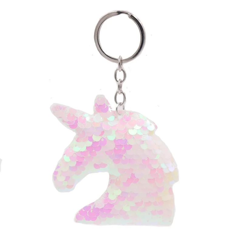 white horse Милый Единорог блесток Pom ключ кулон Красочные чучела Единорог кукла дети игрушки девушки мешок повесить кулон брелок подарок - Цвет: white horse