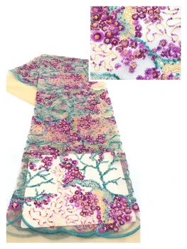 

Alisa popular african tulle lace fabric 2020 high quality embroidery french net lace sequins fabrics 5 yards/pcs for party dress