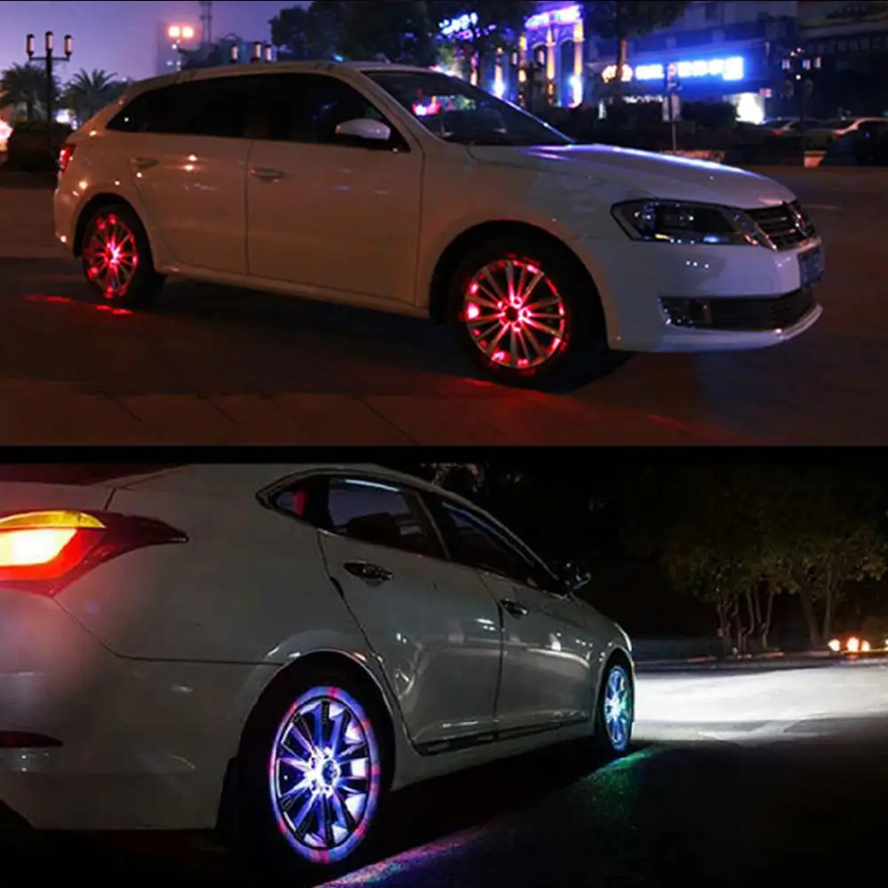 

4Pcs Wheel Lights Automotive Solar LED Hub Lamp Seven-color Remote Control Hub Light Car Lights Solar Tire Lamp Car Accessories