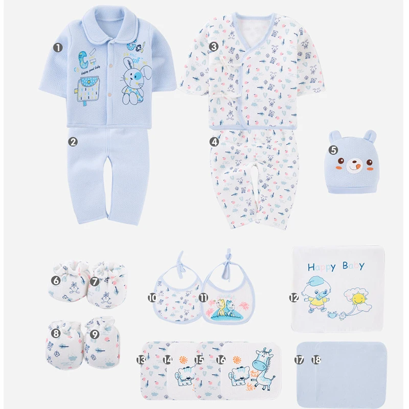Детский костюм 18 шт./компл. из хлопка для новорожденных, комплект одежды из футболки с длинными рукавами для детей, нижнее бельё для девочек, футболка и штаны, юбка-брюки шляпа подарок