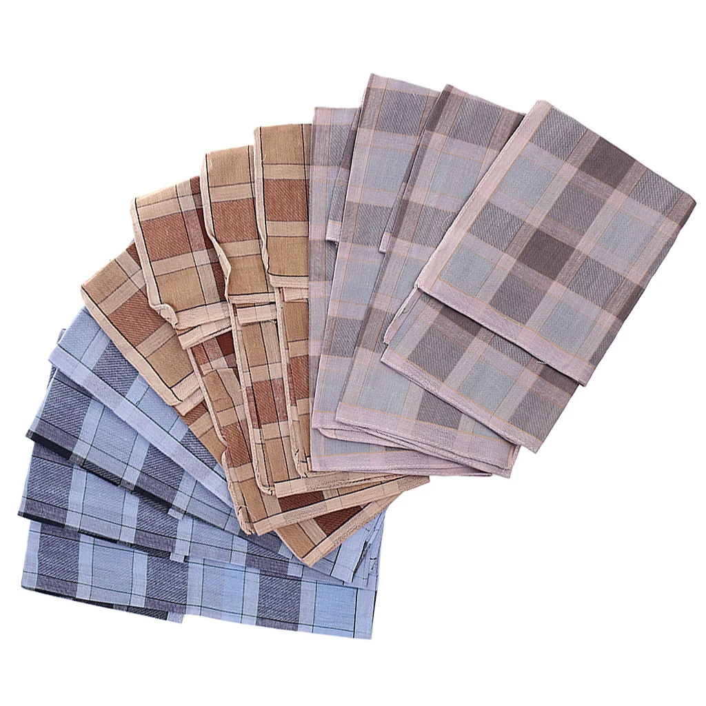 12pcs 100% Cotton Square Wedding Party Hanky Hand Towel Mens Plaid HANDKERCHIEFS   Square Super Soft Washable Hanky