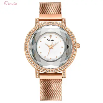 

KIMIO Brand Women Magnetic buckle Dress Watch Ladies Luxury Multi-section Large Dial Quartz Watches Stainless Steel Mesh Belt