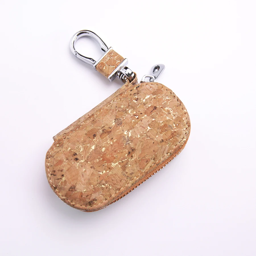 New Arrival Genuine Cork Car Key Holder Fashion Men Women Gift Organizer Natural Wooden Leather Coin Case