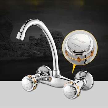 

Kitchen Faucets Double Handle Single Hole Brass Faucet Wall Mounted Cold and Hot Water Mixer Kitchen Sink Washing Basin Tap