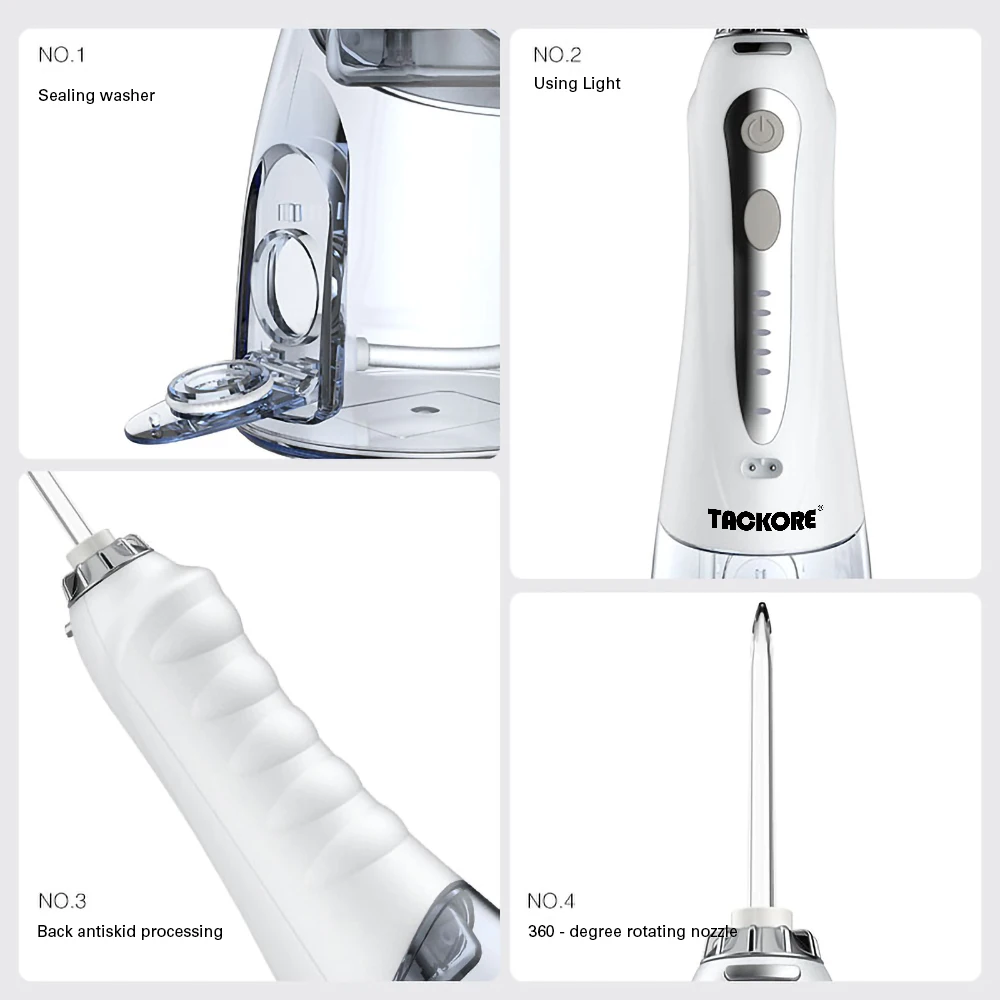Kopen Tackore Usb Opladen Monddouche Dental Draagbare Bleken Opvouwbare Water Jet Bleken IPX7 Monddouche 240 Ml Tank