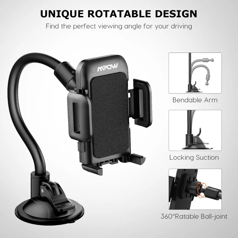 Mpow 033A Universal Cellphone Mount Stand Long Arm Windshield Dashboard Car Phone Holder Flexible Adjustable GPS Holder For Car (2)