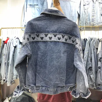 

2020 Spring and Autumn New Cartoon Print Do Old Jeans Jacket Bf Student Short Denim Jacket Women's Cowboy Coat Casual Tops